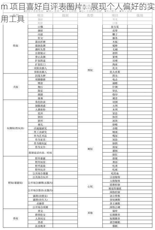 m 项目喜好自评表图片：展现个人偏好的实用工具