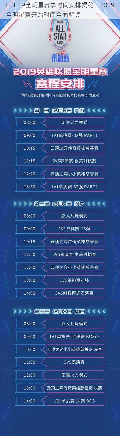 LOL S9全明星赛事时间安排揭秘：2019全明星赛开始时间全面解读